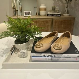 Michael Kors MK Lindsay Nude Leather Ballet Flats Size 10
